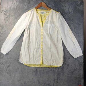 Vineyard Vines Women's White and Yellow Button-Up Top 3/4 Sleeve